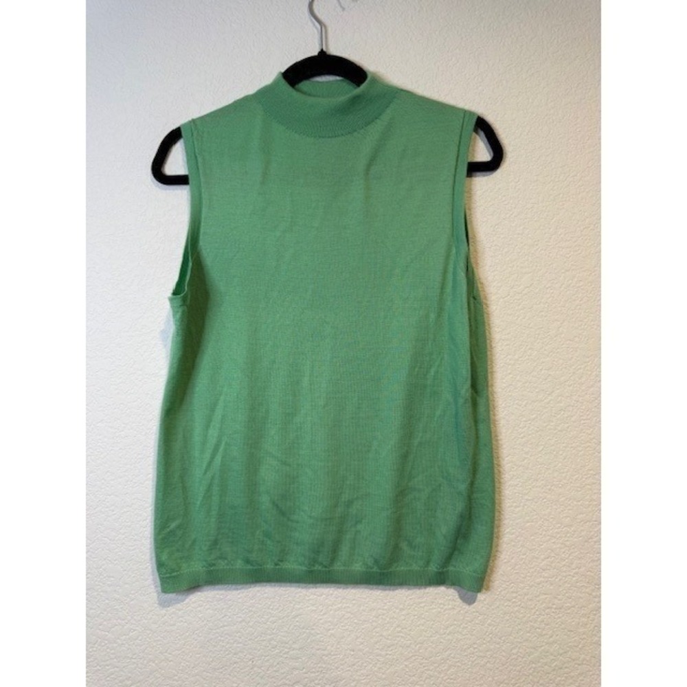 St John Green Mock Neck Sleeveless Knit Shell Top Sz L